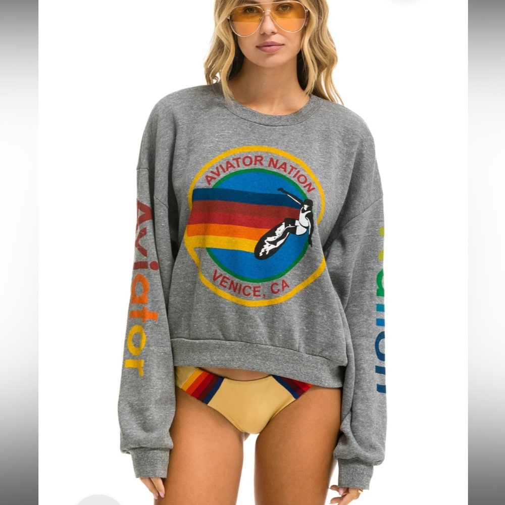 AVIATOR NATION RELAXED CREW SWEATSHIRT - HEATHER GREY